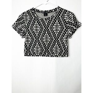 Aqua Black and White Print Crop Top